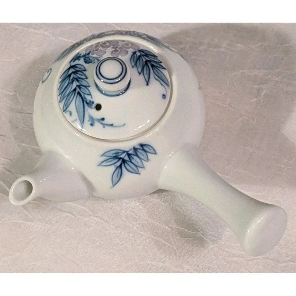 Signed Teapot Japanese Side Handle Kyusa Floral Porcelain Raised Flower Vtg 2.5